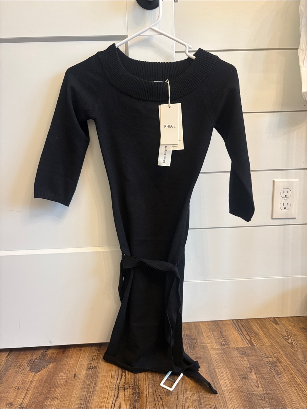 Rhege Black Belted Knit Midi Dress